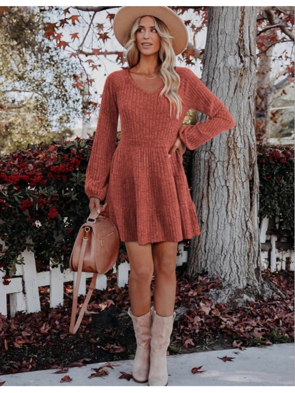 NEW Soft Long Sleeve V Neck Sweater Dress Ribbed Knit Casual mini Dress L - Picture 5 of 7